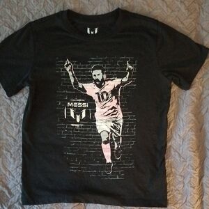 Kids' Black Graphic Tee with Messi Design‎